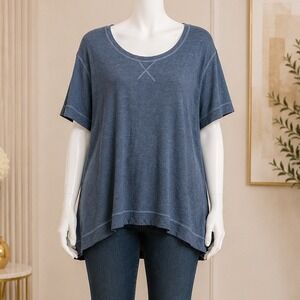 Unbranded Womens T-Shirt Blue Heathered Soft Rayon Blend Relaxed Fit 26W